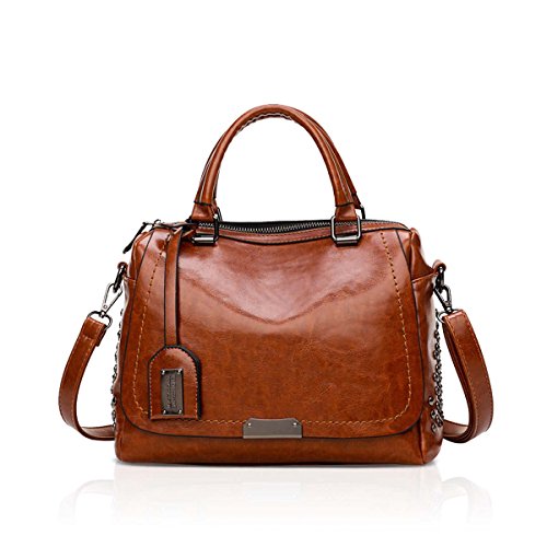 NICOLE & DORIS 2025 New Damen handtaschen Top Handle Handtasche Fashion Style Reißverschluss Umhängetasche für Damen PU Leder Tragetaschen (Braun) von NICOLE & DORIS