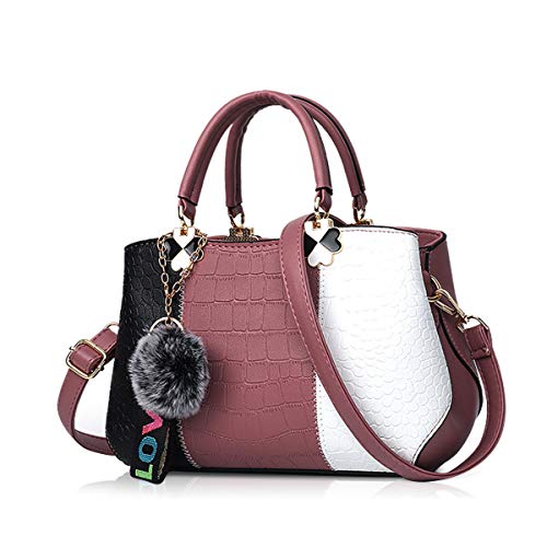 NICOLE & DORIS 2025 Neue Frauen tasche Damen Leder Handtasche Mode Umhängetasche Mit Pompon abnehmbarem Schultergurt handtasche Rosa von NICOLE & DORIS