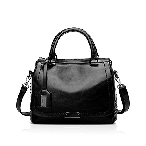 NICOLE & DORIS 2024 New Damen handtaschen Top Handle Handtasche Fashion Style Reißverschluss Umhängetasche für Damen PU Leder Tragetaschen Schwarz von NICOLE & DORIS