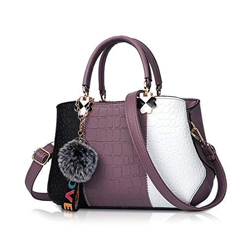 NICOLE & DORIS 2025 Neue Frauen Tasche Damen Leder Handtasche Mode Umhängetasche Mit Pompon abnehmbarem Schultergurt Handtasche Lila von NICOLE & DORIS