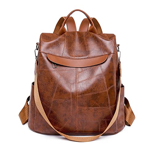 NICOLE & DORIS Anti-Diebstahl Rucksack Handtasche Damen PU Leder Großer Vintage Schultertasche 2 in 1 Wasserdichte Daypack Reise Braun von NICOLE & DORIS
