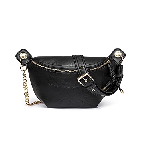 NICOLE & DORIS Bauchtasche Damen Retro Umhängetaschen Kleine Schultertaschen PU Leder Satchel Handtasche mit Kette Crossbody Bag Damen Brusttasche Schwarz von NICOLE & DORIS