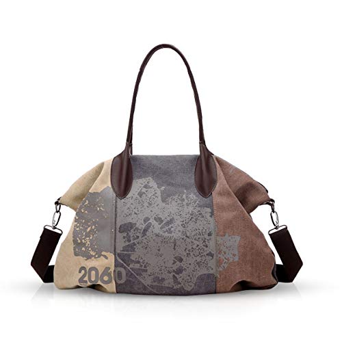 NICOLE & DORIS Canvas Damen Handtasche Henkeltaschen Tragetaschen für Frauen große Schultertasche Damen Hobo Tasche Braun von NICOLE & DORIS