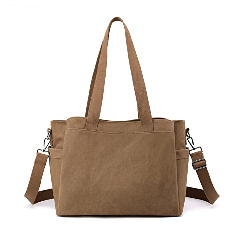 NICOLE & DORIS Canvas Handtasche Damen Große Kapazität Tote Tasche Shopper Schultertasche Casual Umhängetasche Multifunktionale Tasche aus Segeltuch für Schule Alltag Büro Kaffee von NICOLE & DORIS