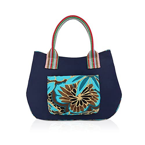 NICOLE & DORIS Canvas Shopper Damen Tasche Segeltuch Handtasche mit Bedrucktem Designer Tote Bag Strandtasche Mädchen Einkaufstasche Frau Tragetasche Blau A von NICOLE & DORIS