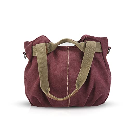 NICOLE & DORIS Canvas Tasche Damen Tragetaschen für Damen Schultertaschen Umhängetasche Leinwand Handtasche Mädchen Rotwein von NICOLE & DORIS