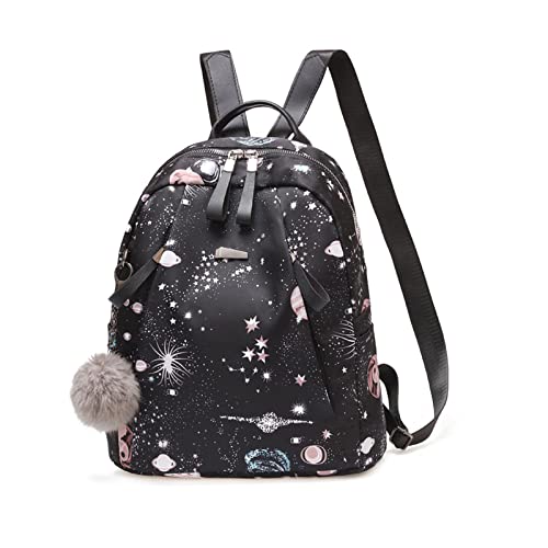 NICOLE & DORIS Casual Rucksack Galaxie Rucksack Schulrucksack Leichtgewicht Rucksacktasche Damen Tagesrucksack Casual Daypack mit Bommel Schwarz von NICOLE & DORIS