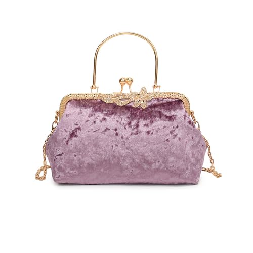 NICOLE & DORIS Clutch Taschen Damen Elegant Handtasche Abendtasche Geldbörse Kette Umhängetasche Kiss Lock Tasche Top Griff Henkeltasche für Hochzeit Brautball Party Hell Lila von NICOLE & DORIS