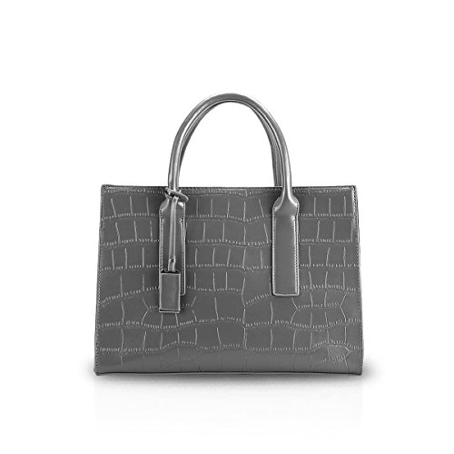 NICOLE&DORIS Dame Handtaschen Tote Umhängetasche Schultertasche Crocodile PU Grau von NICOLE & DORIS