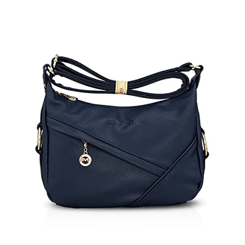 NICOLE & DORIS Damen Schultertasche Weiche Leder Frauen Umhängetasche Handtasche Damen Crossbody Messenger Tasche mit Reißverschluss Dunkelblau von NICOLE & DORIS