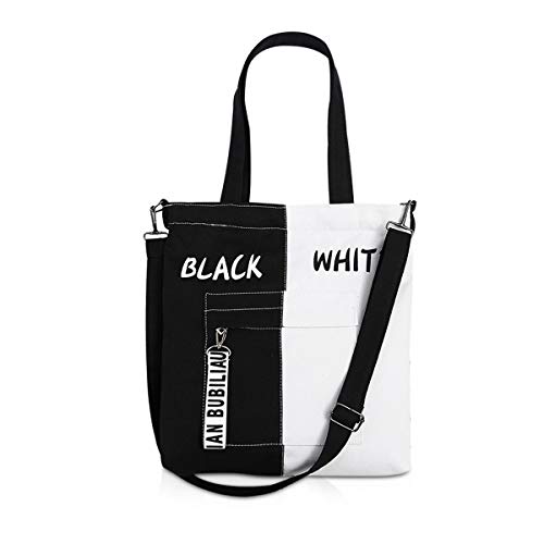 NICOLE & DORIS Damen A4 Handtasche Groß Canvas Tasche Shopping Umhängetasche Henkeltasche 15" Laptoptasche für die Schule Schwarz-Weiss von NICOLE & DORIS