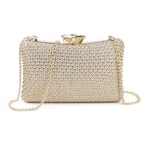 NICOLE & DORIS Damen Abendtasche Clutch Handtaschen Elegant Umhängetasche Kleine Kettentasche Glitzer Tasche für Hochzeit Party Freizeit Gold von NICOLE & DORIS