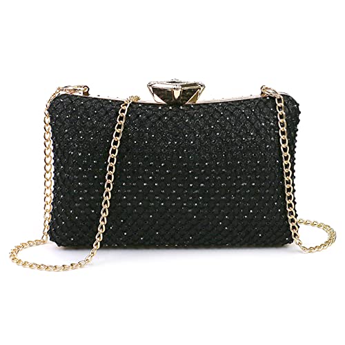 NICOLE & DORIS Damen Abendtasche Clutch Handtaschen Elegant Umhängetasche Kleine Kettentasche Glitzer Tasche für Hochzeit Party Freizeit Schwarz von NICOLE & DORIS