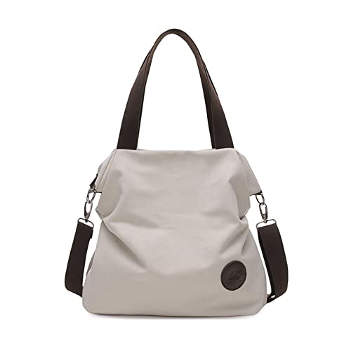 NICOLE & DORIS Damen Canvas Handtasche Große Schultertasche Stoff Frauen Umhängetasche Shopper Tote Tasche Multifunktionale Crossbody Messenger Bag für Schule Alltag Büro Beige von NICOLE & DORIS