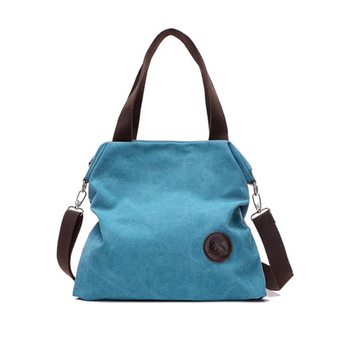 NICOLE & DORIS Damen Canvas Handtasche Große Schultertasche Stoff Frauen Umhängetasche Shopper Tote Tasche Multifunktionale Crossbody Messenger Bag für Schule Alltag Büro Blau von NICOLE & DORIS