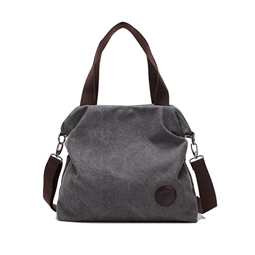 NICOLE & DORIS Damen Canvas Handtasche Große Schultertasche Stoff Frauen Umhängetasche Shopper Tote Tasche Multifunktionale Crossbody Messenger Bag für Schule Alltag Büro Grau von NICOLE & DORIS