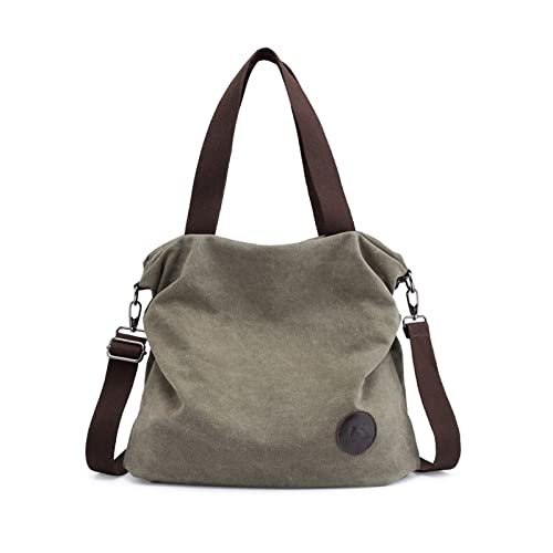 NICOLE & DORIS Damen Canvas Handtasche Große Schultertasche Stoff Frauen Umhängetasche Shopper Tote Tasche Multifunktionale Crossbody Messenger Bag für Schule Alltag Büro Grün von NICOLE & DORIS