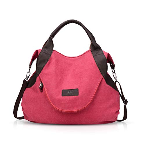 NICOLE & DORIS Damen Canvas Handtasche Segeltuch Taschen Schultertasche Damen Henkeltasche Hobo Tasche Umhängetasche Rot von NICOLE & DORIS