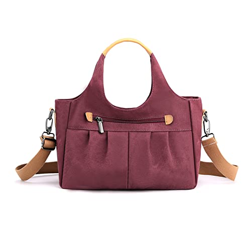 NICOLE & DORIS Damen Canvas Handtasche Shopper Schultertasche Frauen Henkeltasche Umhängetasche mit Mehreren Taschen Tote Handtaschen Casual Crossbody Bag für Einkaufen Reisen Schule Lila von NICOLE & DORIS