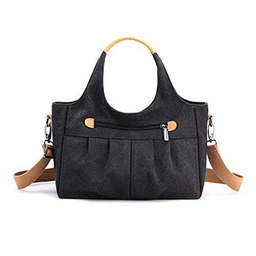 NICOLE & DORIS Damen Canvas Handtasche Shopper Schultertasche Frauen Henkeltasche Umhängetasche mit Mehreren Taschen Tote Handtaschen Casual Crossbody Bag für Einkaufen Reisen Schule Schwarz von NICOLE & DORIS