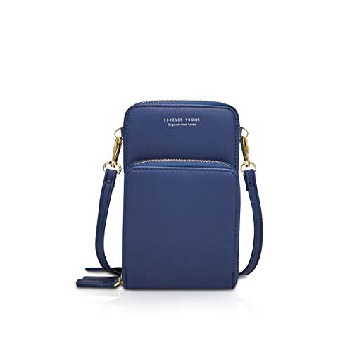 NICOLE&DORIS Damen Elegant Handytasche Kleine Umhängetasche Brieftasche Schultertasche PU Leder Mini Handtasche Vielen Fächern Handytasche mit Geldbörsen für Handy unter 6,9 Zoll Navy blau von NICOLE & DORIS