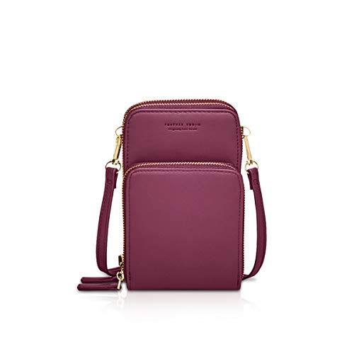NICOLE&DORIS Damen Elegant Handytasche Kleine Umhängetasche Brieftasche Schultertasche PU Leder Mini Handtasche Vielen Fächern Handytasche mit Geldbörsen für Handy unter 6,9 Zoll Weinrot von NICOLE & DORIS