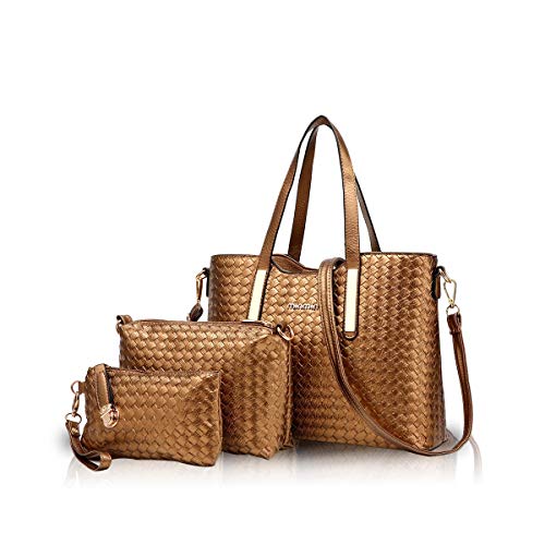 NICOLE&DORIS Damen Handtasche 3PCS Set Geldbörse Crossbody Schulter Beutel Geldbeutel Tasche Tote PU Gold von NICOLE & DORIS