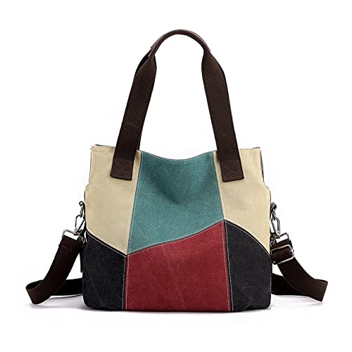 NICOLE & DORIS Damen Handtasche Canvas Shopper Schultertasche Mehrfarbige Tote Tasche Casual Umhängetasche Große Crossbody Bag Arbeitstasche Retro Messenger Bag Rot von NICOLE & DORIS