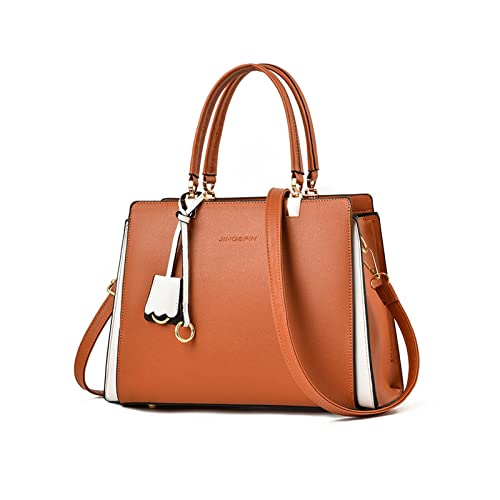 NICOLE & DORIS Damen Handtasche Elegant Henkeltasche Leder Schultertasche Frauen Umhängetasche Multifunktion Shopper Tote Tasche Mittelgroß mit Anhänger Braun von NICOLE & DORIS