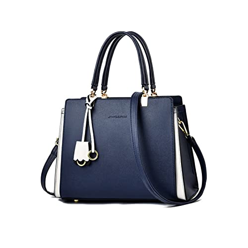 NICOLE & DORIS Damen Handtasche Elegant Henkeltasche Leder Schultertasche Frauen Umhängetasche Multifunktion Shopper Tote Tasche Mittelgroß mit Anhänger Dunkelblau von NICOLE & DORIS