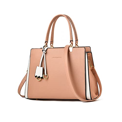NICOLE & DORIS Damen Handtasche Elegant Henkeltasche Leder Schultertasche Frauen Umhängetasche Multifunktion Shopper Tote Tasche Mittelgroß mit Anhänger Rosa von NICOLE & DORIS