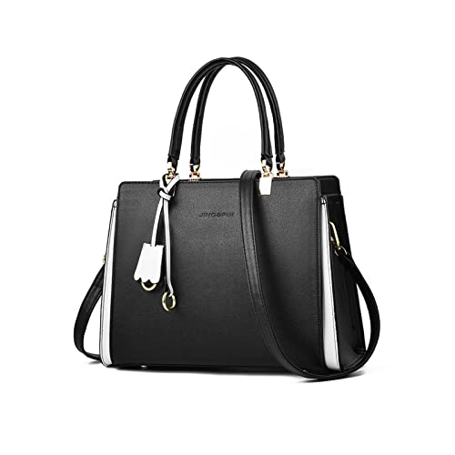 NICOLE & DORIS Damen Handtasche Elegant Henkeltasche Leder Schultertasche Frauen Umhängetasche Multifunktion Shopper Tote Tasche Mittelgroß mit Anhänger Schwarz von NICOLE & DORIS