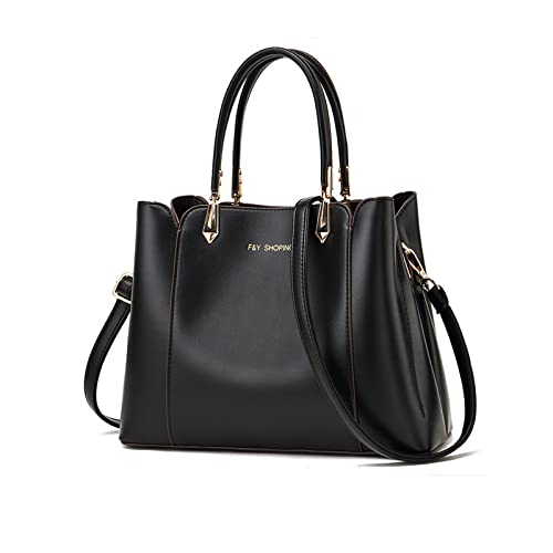 NICOLE & DORIS Damen Handtasche Elegante Henkeltasche PU Leder Schultertasche Mittelgroß Tote Bag Multifunktion Umhängetasche Damen Kuriertaschen wasserdichte Handtaschen Schwarz von NICOLE & DORIS