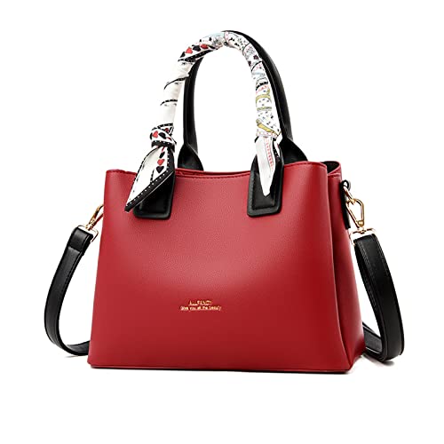 NICOLE & DORIS Damen Handtasche Elegante Henkeltasche Shopper Schultertasche PU Leder Umhängetasche für Frauen Modern Tote Tasche mit Drei Fächern Rot von NICOLE & DORIS