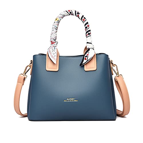 NICOLE & DORIS Damen Handtasche Elegante Henkeltasche Shopper Schultertasche PU Leder Umhängetasche für Frauen Modern Tote Tasche mit DREI Fächern Blau von NICOLE & DORIS