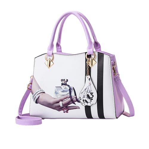NICOLE & DORIS Damen Handtasche Elegante Mittelgroß Umhängetasche Muster Henkeltasche Retro Handtaschen PU Leder Schultertaschen mit Anhänger Lila von NICOLE & DORIS