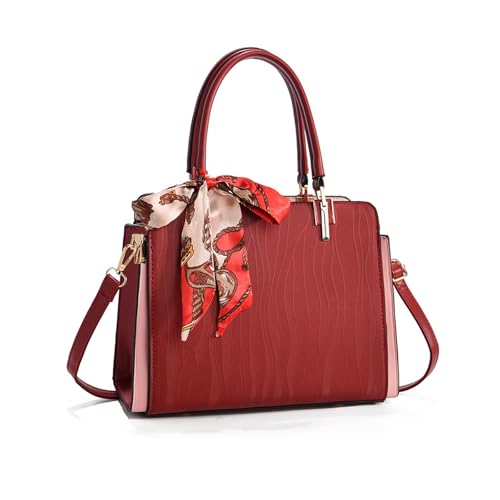 NICOLE & DORIS Damen Handtasche Elegante Tote Handtasche Modern Shopper Schultertasche PU Leder Umhängetasche Henkeltasche mit Vielen Fächern Burgunderrot von NICOLE & DORIS