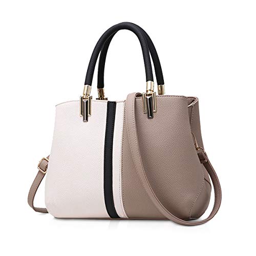 NICOLE & DORIS Damen Handtasche Frauen Schulterbeutel Gestreifte Tasche Modestil Reißverschluss Umhängetasche Elegante Taschen für Arbeit Einkaufen Khaki von NICOLE & DORIS