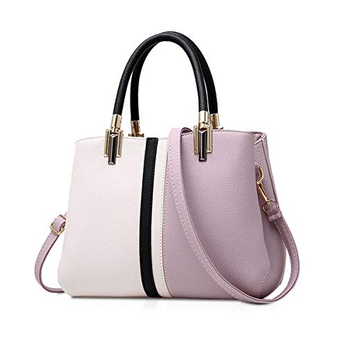 NICOLE & DORIS Damen Handtasche Frauen Schulterbeutel Gestreifte Tasche Modestil Reißverschluss Umhängetasche Elegante Taschen für Arbeit Einkaufen Lila von NICOLE & DORIS