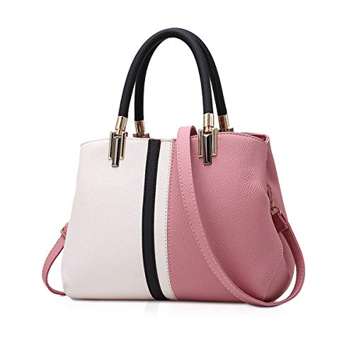 NICOLE & DORIS Damen Handtasche Frauen Schulterbeutel Gestreifte Tasche Modestil Reißverschluss Umhängetasche Elegante Taschen für Arbeit Einkaufen Rosa von NICOLE & DORIS