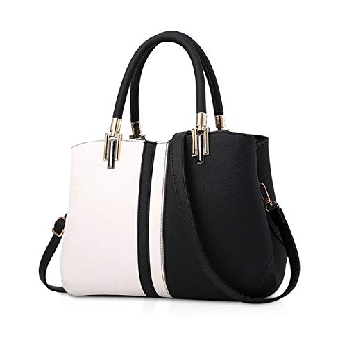 NICOLE & DORIS Damen Handtasche Frauen Schulterbeutel Gestreifte Tasche Modestil Reißverschluss Umhängetasche Elegante Taschen für Arbeit Einkaufen Schwarz von NICOLE & DORIS