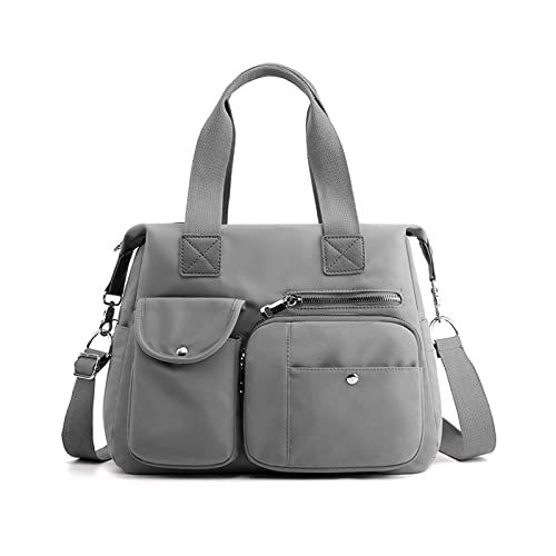 NICOLE & DORIS Damen Handtasche Große Schultertasche Multi Pocket Umhängetasche Nylon Wasserdicht Messenger Crossbody Bag Leichte Tragetasche Shopper Tote Wochenend Tasche Dunkelgrau von NICOLE & DORIS