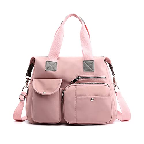 NICOLE & DORIS Damen Handtasche Große Schultertasche Multi Pocket Umhängetasche Nylon Wasserdicht Messenger Crossbody Bag Leichte Tragetasche Shopper Tote Wochenend Tasche Rosa von NICOLE & DORIS