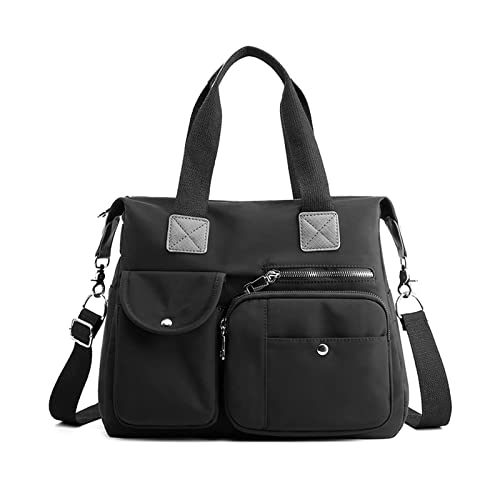 NICOLE & DORIS Damen Handtasche Große Schultertasche Multi Pocket Umhängetasche Nylon Wasserdicht Messenger Crossbody Bag Leichte Tragetasche Shopper Tote Wochenend Tasche Schwarz von NICOLE & DORIS