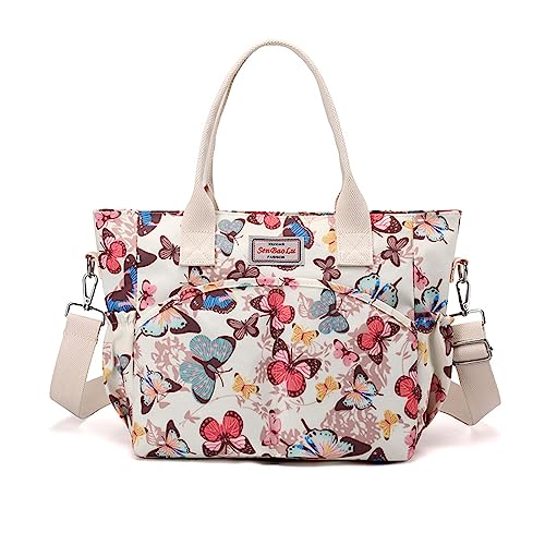 NICOLE & DORIS Damen Handtasche Große Tasche Casual Umhängetasche mit Mehreren Taschen Shopper Schultertasche Blume Henkeltasche Bunte Tote Handtaschen Crossbody Bag Beige von NICOLE & DORIS