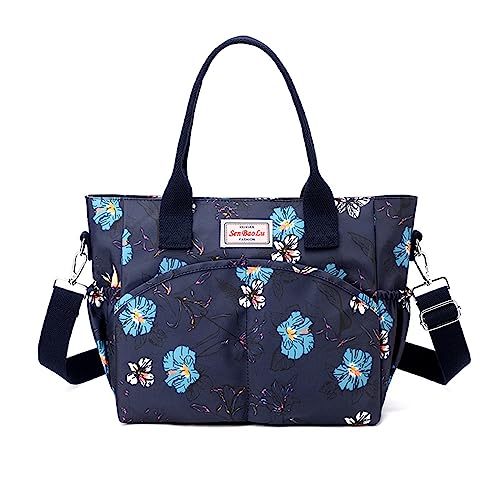 NICOLE & DORIS Damen Handtasche Große Tasche Casual Umhängetasche mit Mehreren Taschen Shopper Schultertasche Blume Henkeltasche Bunte Tote Handtaschen Crossbody Bag Dunkelblau 2 von NICOLE & DORIS