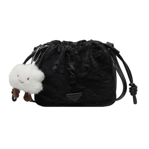 NICOLE & DORIS Damen Handtasche Klein Umhängetasche Niedliche Schultertasche PU Leder Crossbody Bag Mädchen Kuriertasche mit Anhänger Schwarz von NICOLE & DORIS