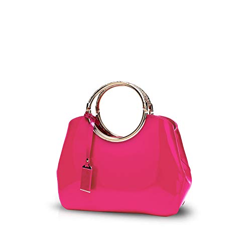 NICOLE & DORIS Damen Handtasche Lackleder Clutch Henkeltasche Abendtasche Umhängetasche wasserdichte Schultertaschen Mode Tasche mit Abnehmbarem Schultergurt Rose Rot von NICOLE & DORIS