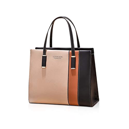 NICOLE & DORIS Damen Handtasche Mehrfarbig Gestreift Umhängetasche Tote Henkeltasche Frauen Elegante Shopper Tasche PU Leder Schultertasche Crossbody Bag Khaki schwarz von NICOLE & DORIS