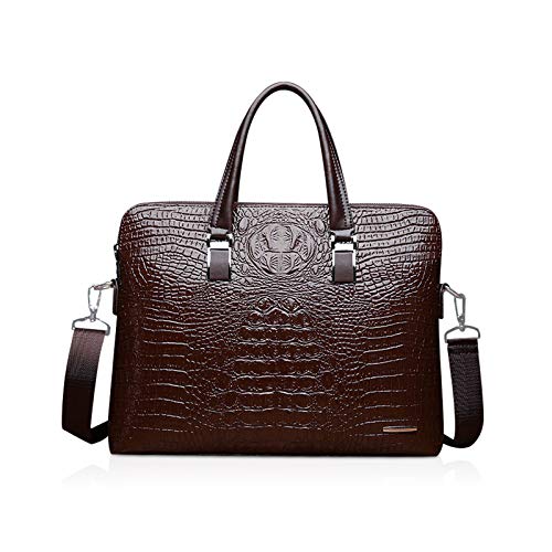 NICOLE & DORIS Damen Handtasche Mode Krokodilmuster Schultertaschen 2-Teiliges Set Umhängetasche Mann Businesstasche Frauen PU Leder Arbeitstasche Braun von NICOLE & DORIS